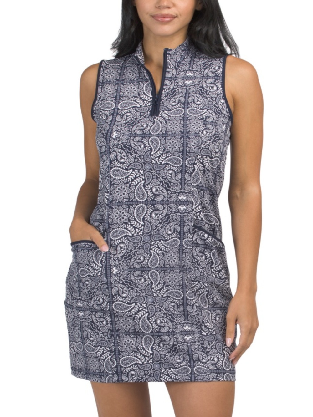 Cynthia Rowley Navy Paisley bandana print Sleeveless Zip-Front Shift Dress